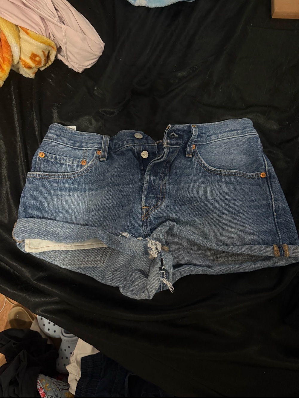 Levi's Medium Blue Denim Rolled Cuff Jean Shorts